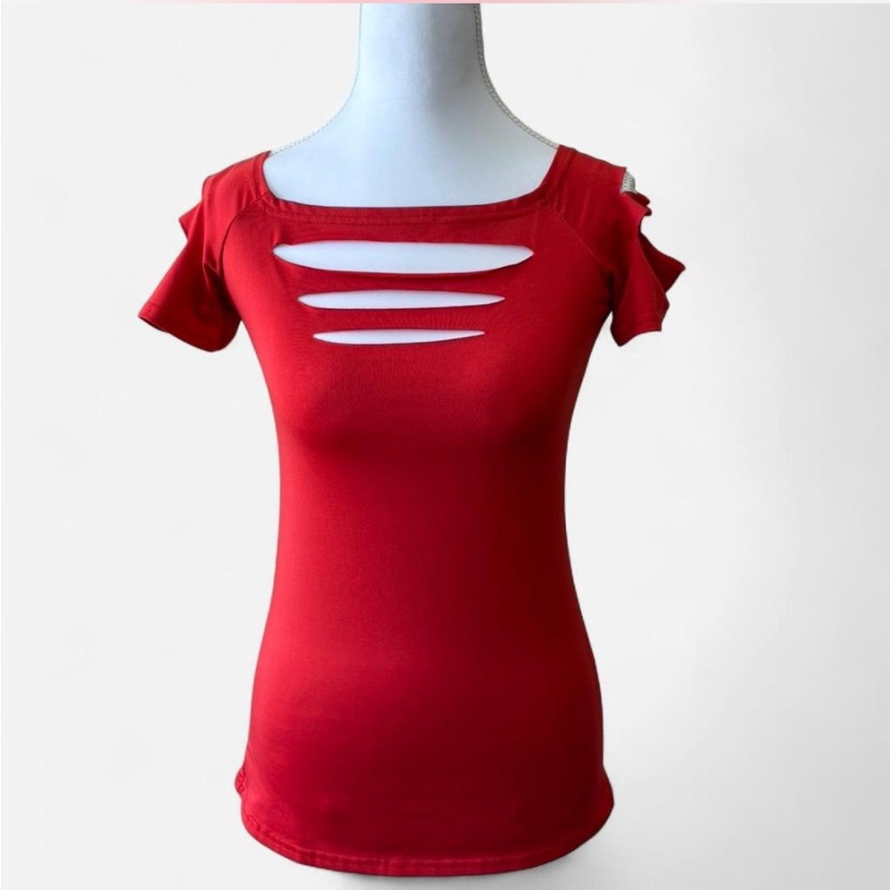 Red Cut-Out Women's Top